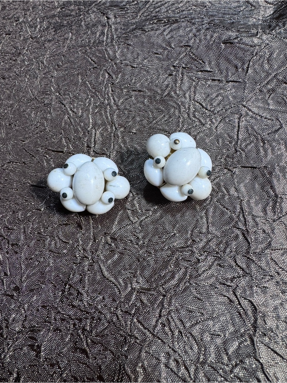 White Cluster Bead Clip-On Earrings - Elegant Women’s Jewelry